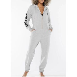 Savage X Fenty grey onsie jumpsuit with hood and pockets